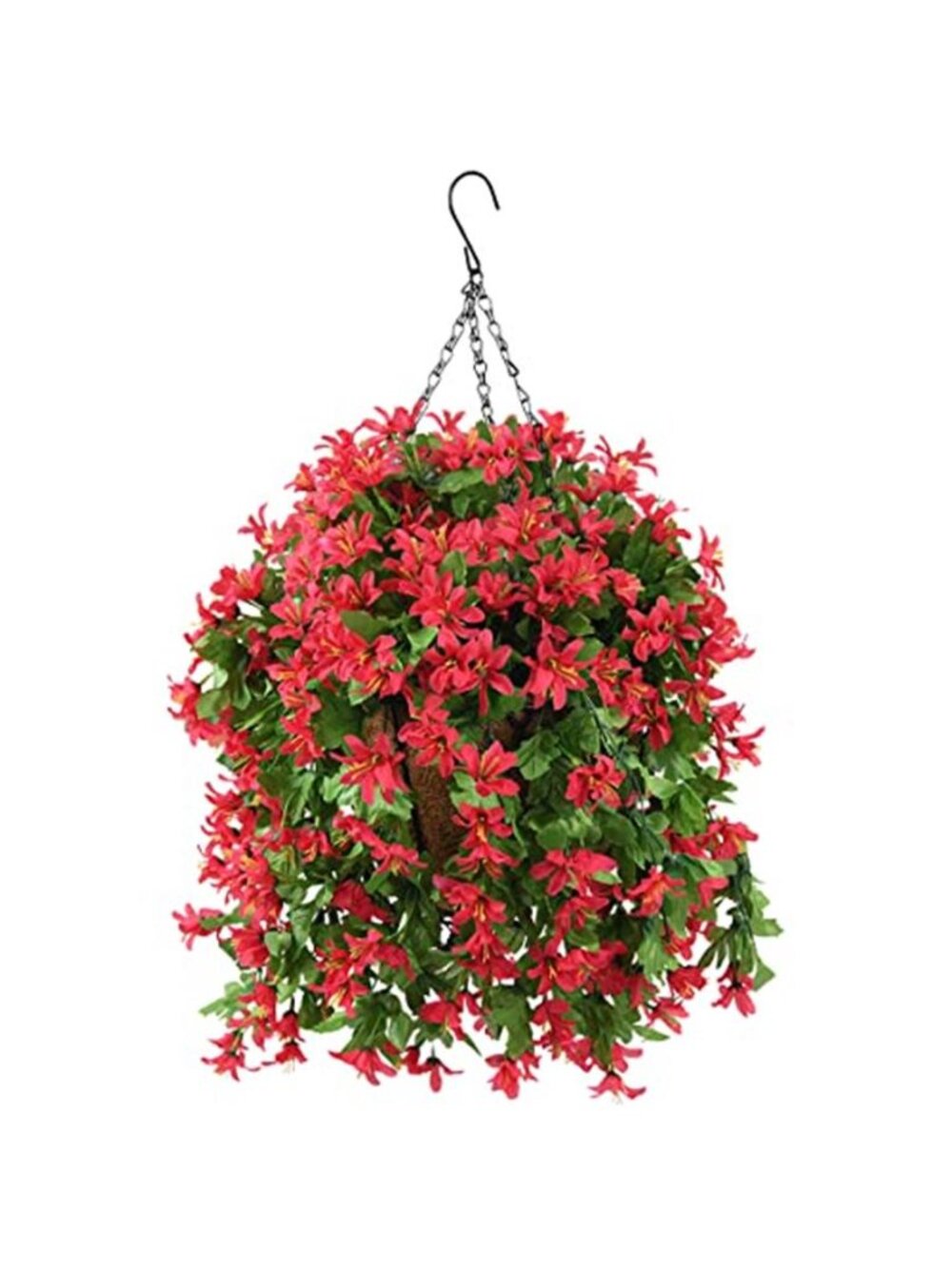 Artificial Hanging Flower Basket Faux Silk Orchid Outdoor Patio Porch Decor Red